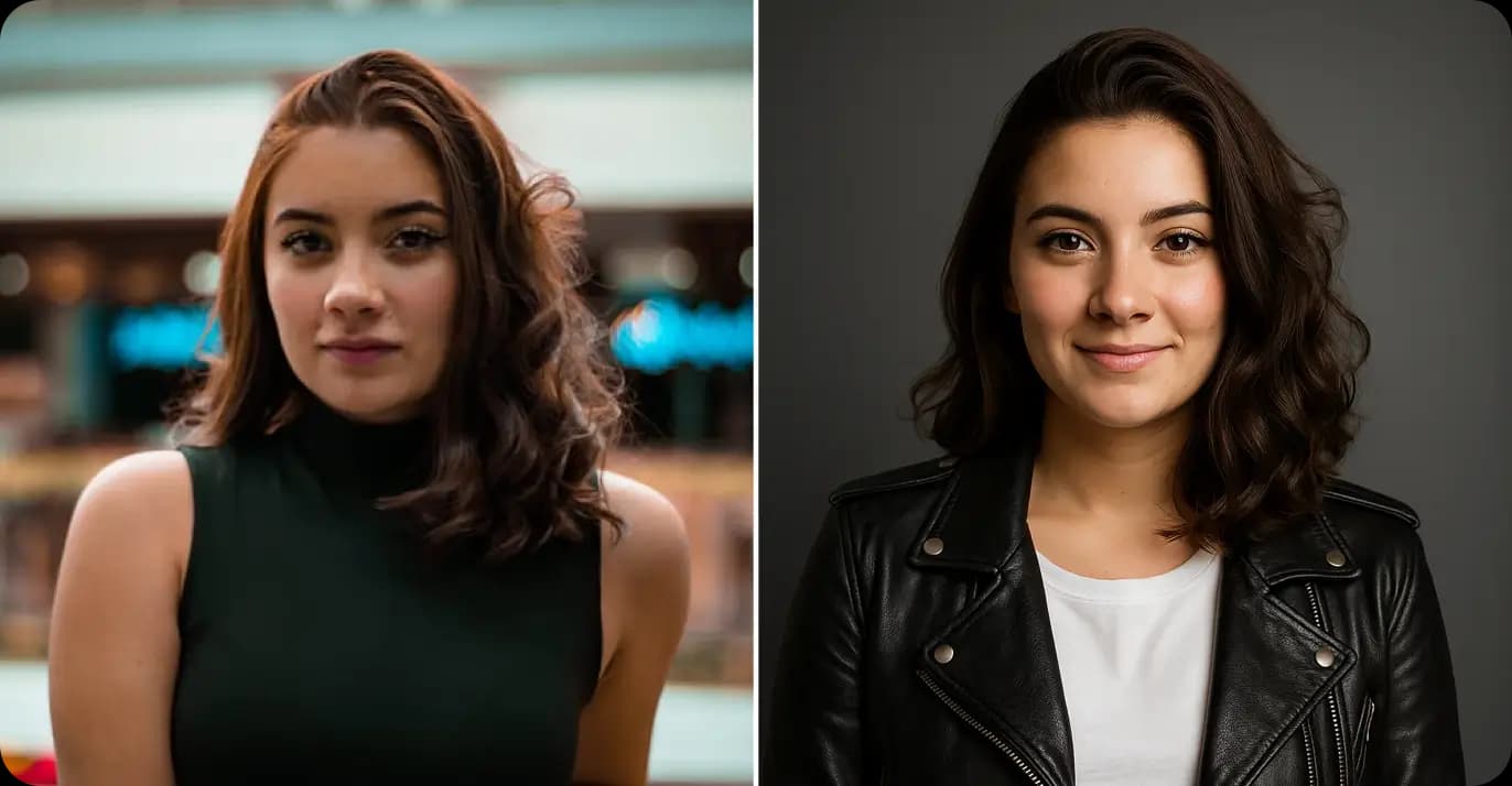 Portrait Filter Classic Black Leather Jacket Edgy - Before and After