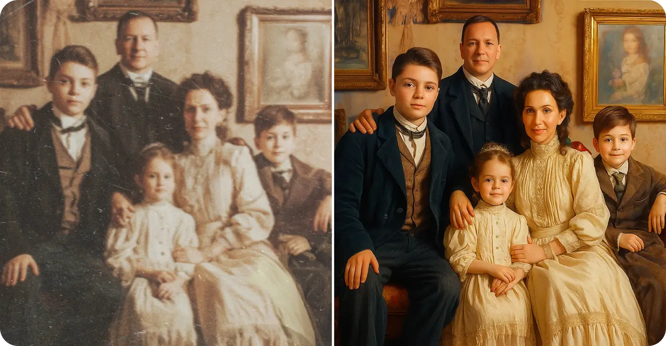AI photo restoration example showing how to restore old photos and repair vintage pictures online free - before